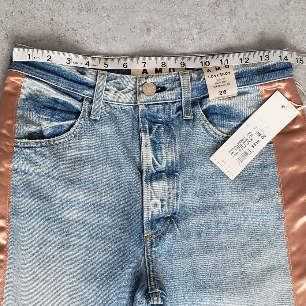 NWT AMO Denim Ribbon Loverboy Jeans 26 Cropped - Picture 9 of 12
